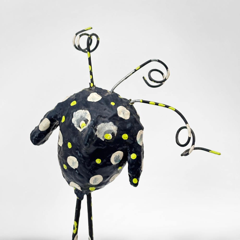 Funky Bird of Pair-A-Stix Whimsical Folk Art Sculpture Polka Dot‎ Mixed Media